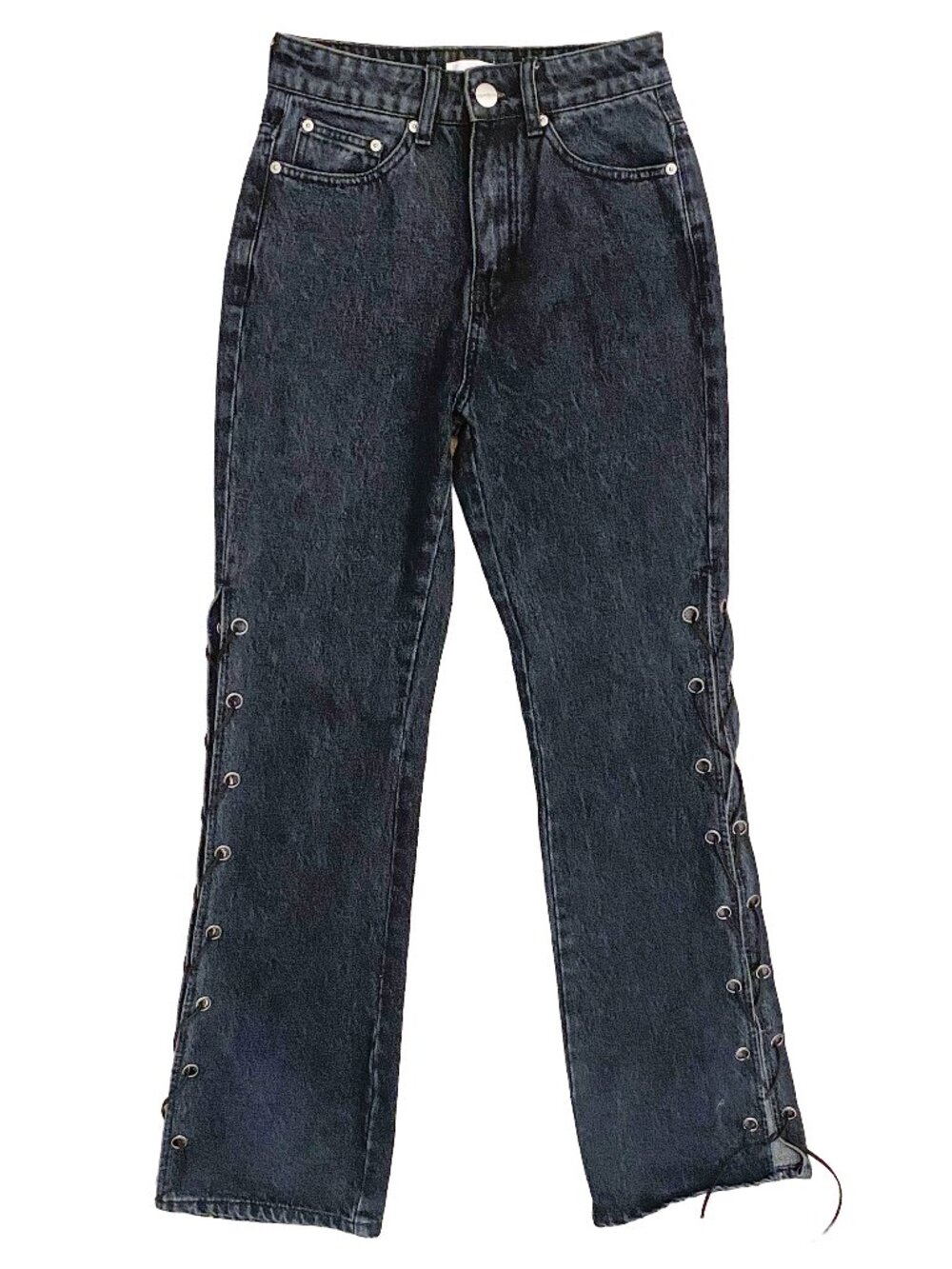 SUPERDOWN Jayda Lace-Up High-Rise Jeans in Washed Black – Size 25